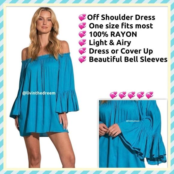Elan Dresses & Skirts - ELAN OFF SHOULDER TOP /MINI DRESS W/RUFFLE BELL SLEEVE One Size $89.99